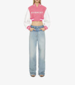 Pink White Givenchy Cropped Varsity Jacket