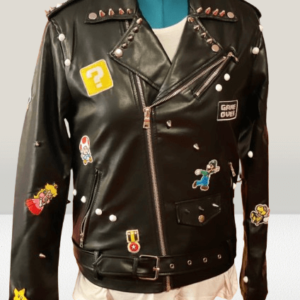 Super Mario Black Studded Leather Jacket