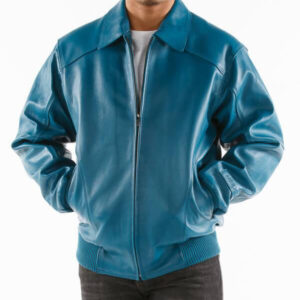 Pelle Pelle Basic Applique Aqua Blue Leather Jacket