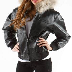 Pelle Pelle Black Fur Hooded Basic Leather Jacket