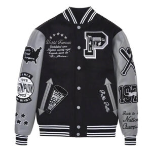 Pelle Pelle World Famous Black Grey Varsity Jacket