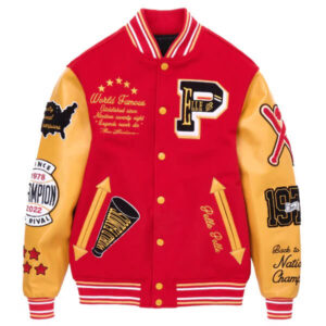 Pelle Pelle World Famous Red Gold Varsity Jacket