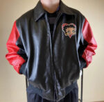 Betty Boop Black Red Cartoon Bomber Leather Jacket