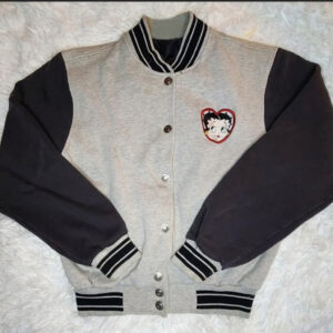 Betty Boop Pudgy Hearts Love Grey Black Varsity Jacket