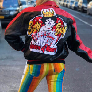 Betty Boop Queen of Hearts Black Red Leather Jacket