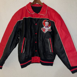 Black Red Betty Boop Pudgy Heart Leather Jacket