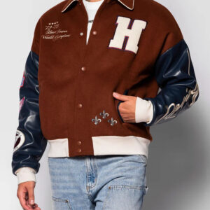 Brown Navy Horse Power Racing Club Varsity Jacket