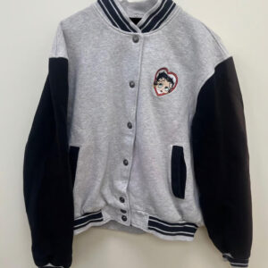 Grey Black Betty Boop Pudgy Hearts Love Varsity Jacket