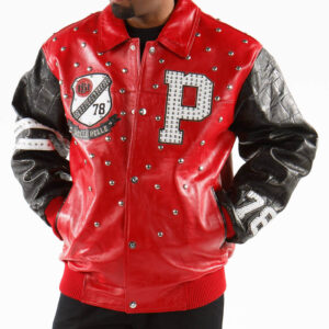 Pelle Pelle Studded Red Black Letterman Leather Jacket