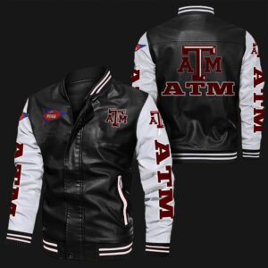 Texas-A&M-Aggies-Black-White-Leather-Bomber-Jacket