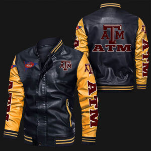 Texas-A&M-Aggies-Black-Yellow-Leather-Bomber-Jacket