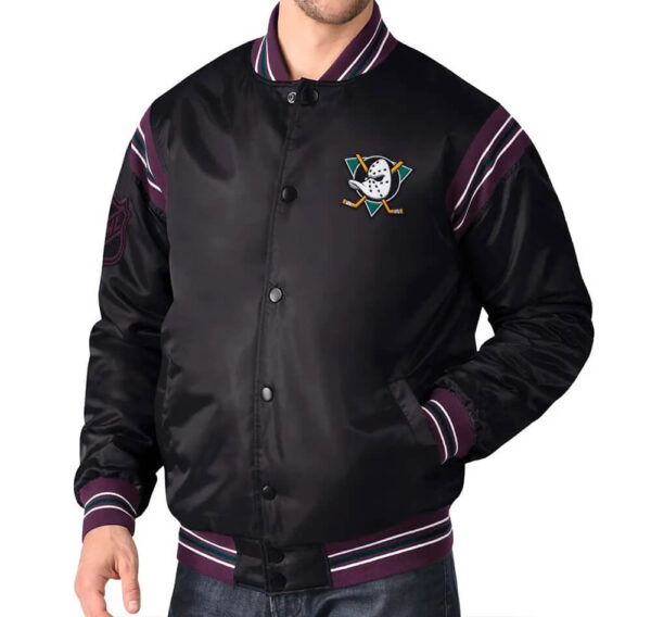 Anaheim Ducks Enforcer NHL Black Satin Jacket