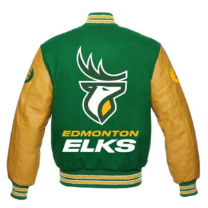 CFL-Edmonton-Elks-Green-And-Yellow-Varsity-Jacket