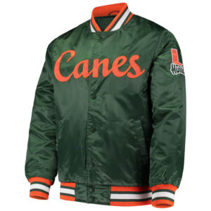 Green Miami Hurricanes O Line Full Button Satin Jacket