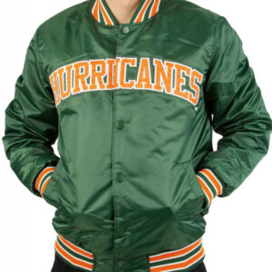 Green Miami Hurricanes Satin Bomber Jacket