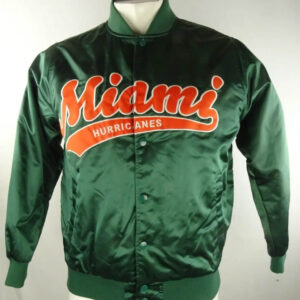 Green Miami Hurricanes Snap Satin Jacket