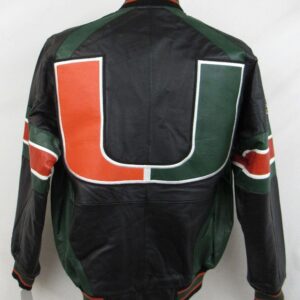 Miami Hurricanes Black Full Zip Leather Jacket