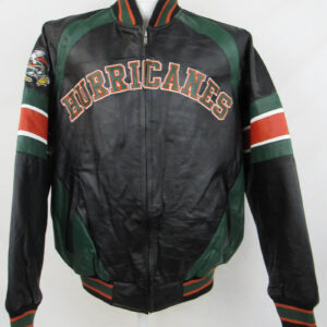 Miami Hurricanes Black Full Zip Leather Jacket