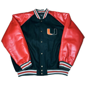 Miami Hurricanes Black Red Wool Leather Jacket