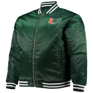 Miami Hurricanes Green Full Zip Satin Jacket