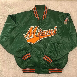 Vintage NCAA Green Miami Hurricanes Satin Snap Jacket