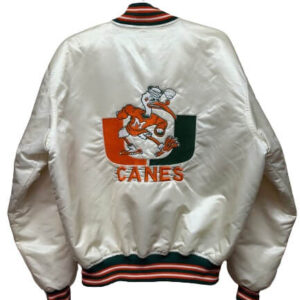 Vintage University of Miami Hurricanes White Satin Jacket