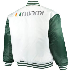 White Green Miami Hurricanes Satin Jacket