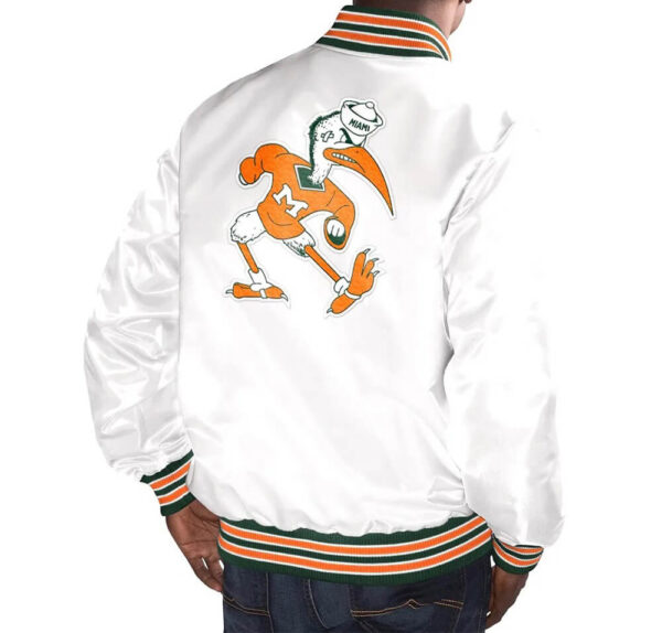 White Miami Hurricanes Bomber Satin Jacket