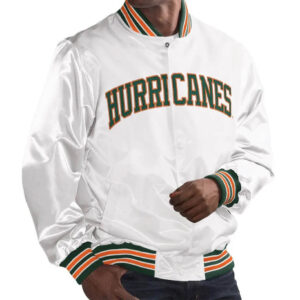 White Miami Hurricanes Bomber Satin Jacket