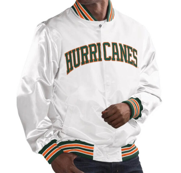 White Miami Hurricanes Bomber Satin Jacket