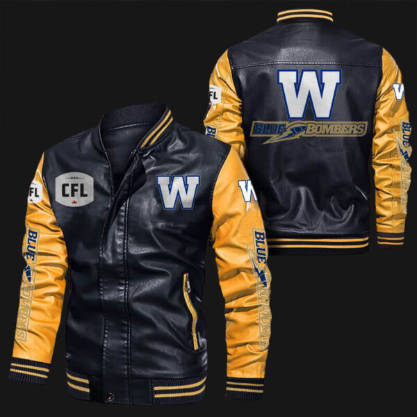 Black-Yellow-Winnipeg-Blue-Bombers-Leather-Bomber-Jacket