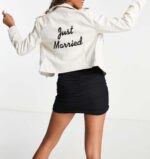 Bridal Just Married Biker White Leather Jacket