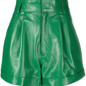 High Waisted Green Leather Shorts