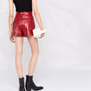 Red Pleat Detail Leather Shorts