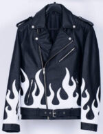 Vintage-Flames-Style-Petite-Belt-Black-Biker-Leather-Jacket
