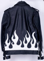 Vintage-Flames-Style-Petite-Belt-Black-Biker-Leather-Jacket