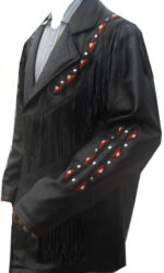 Vintage-Western-Style-Fringes-And-Beads-Black-Leather-Jacket