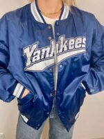 Blue New York Yankees Bomber Satin Jacket