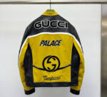 Guccy X Palace Black Yellow Vintage Racing Leather Jacket