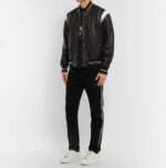 Givenchy Logo Appliqued Black Leather Bomber Jacket
