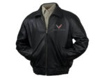 Corvette C8 Black Leather Jacket Front
